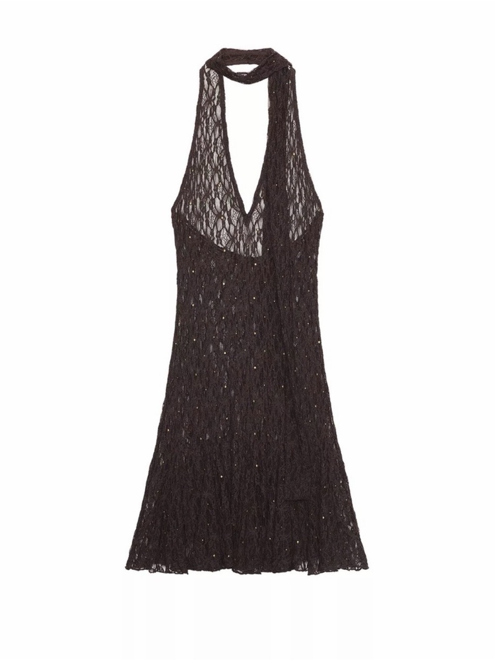 Zara Brown Lace Halter Mini Dress